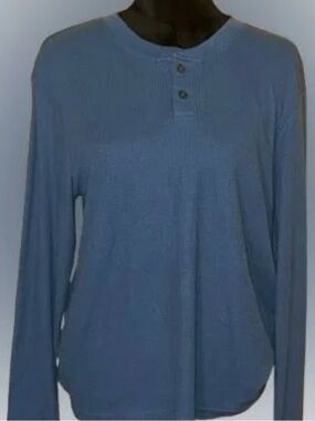 NWT Light Blue Waffle-Knit Henley Top